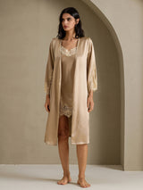 [شامبانيا] SilkSilky-SA 3/4 Sleeve V Neck رداء الحمام وقميص النوم 010
