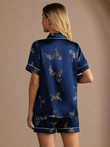 [حمار وحشي كحلي] SilkSilky-SA Short Sleeve Lapel Collar طقم بيجامة نسائي 002