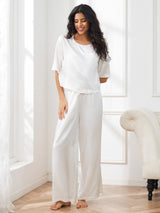 [أبيض] SilkSilky-SA Half Sleeve Round Neck طقم بيجامة نسائي 003
