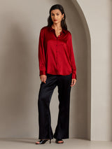 [أحمر] SilkSilky-SA Long Sleeve Lapel Collar بلايز نسائية 005