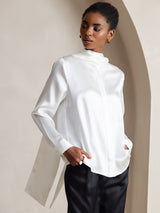 [أبيض] SilkSilky-SA Long Sleeve High Neck بلوزة 005