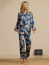 [تنين نيفي] SilkSilky-SA Long Sleeve Lapel Collar طقم بيجامة نسائي 004