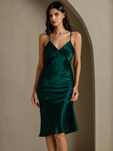 [أخضر] SilkSilky-SA Sleeveless V Neck فساتين نسائية 007