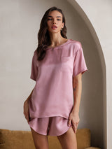[الوردي الأرجواني] SilkSilky-SA Short Sleeve Round Neck طقم بيجامة نسائي 004