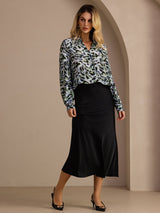 [فهد نيلي] SilkSilky-SA Long Sleeve Lapel Collar بلوزة 007
