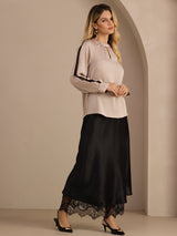 [تان (بني فاتح)] SilkSilky-SA Long Sleeve Keyhole Neck بلوزات نسائية 006