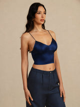 [أزرق غامق] SilkSilky-SA Spaghetti Strap V Neck كامي 002