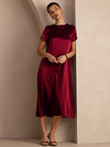 [احمر غامق] SilkSilky-SA Short Sleeve Crew Neck فساتين نسائية 005