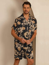 [التنين الأسود] SilkSilky-SA Short Sleeve Lapel Collar بيجامة رجالية 004