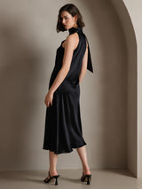 [أسود] SilkSilky-SA Sleeveless Tie Neck فساتين نسائية 002