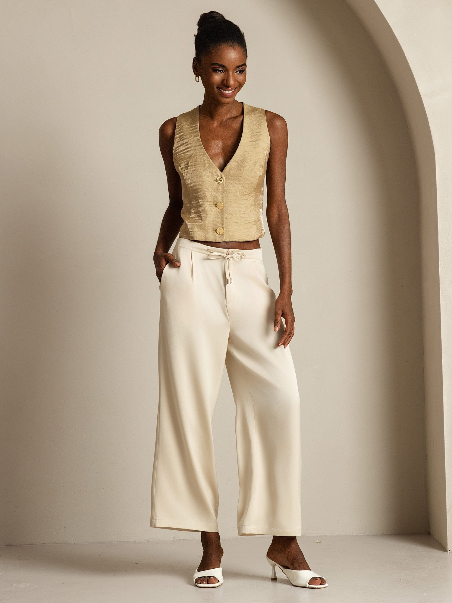 [اللونالبيج] SilkSilky-SA 19Momme الحرير Womens Pants 008