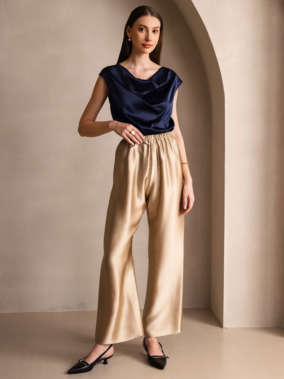 [شامبانيا] SilkSilky-SA 19Momme الحرير Womens Pants 007