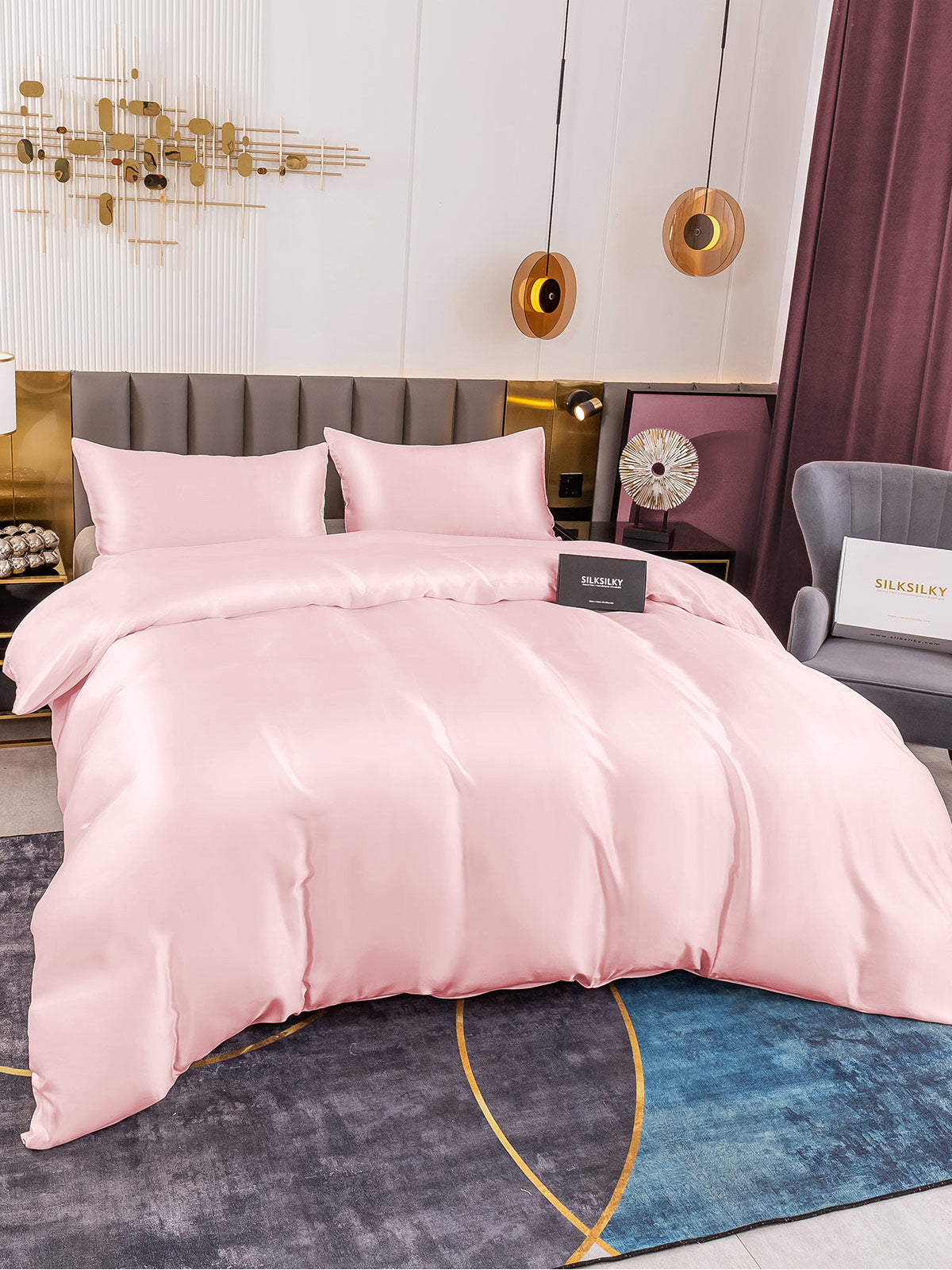 SilkSilky SA 19Momme الحرير الخالص Bedding Set لونالقرنفل 004