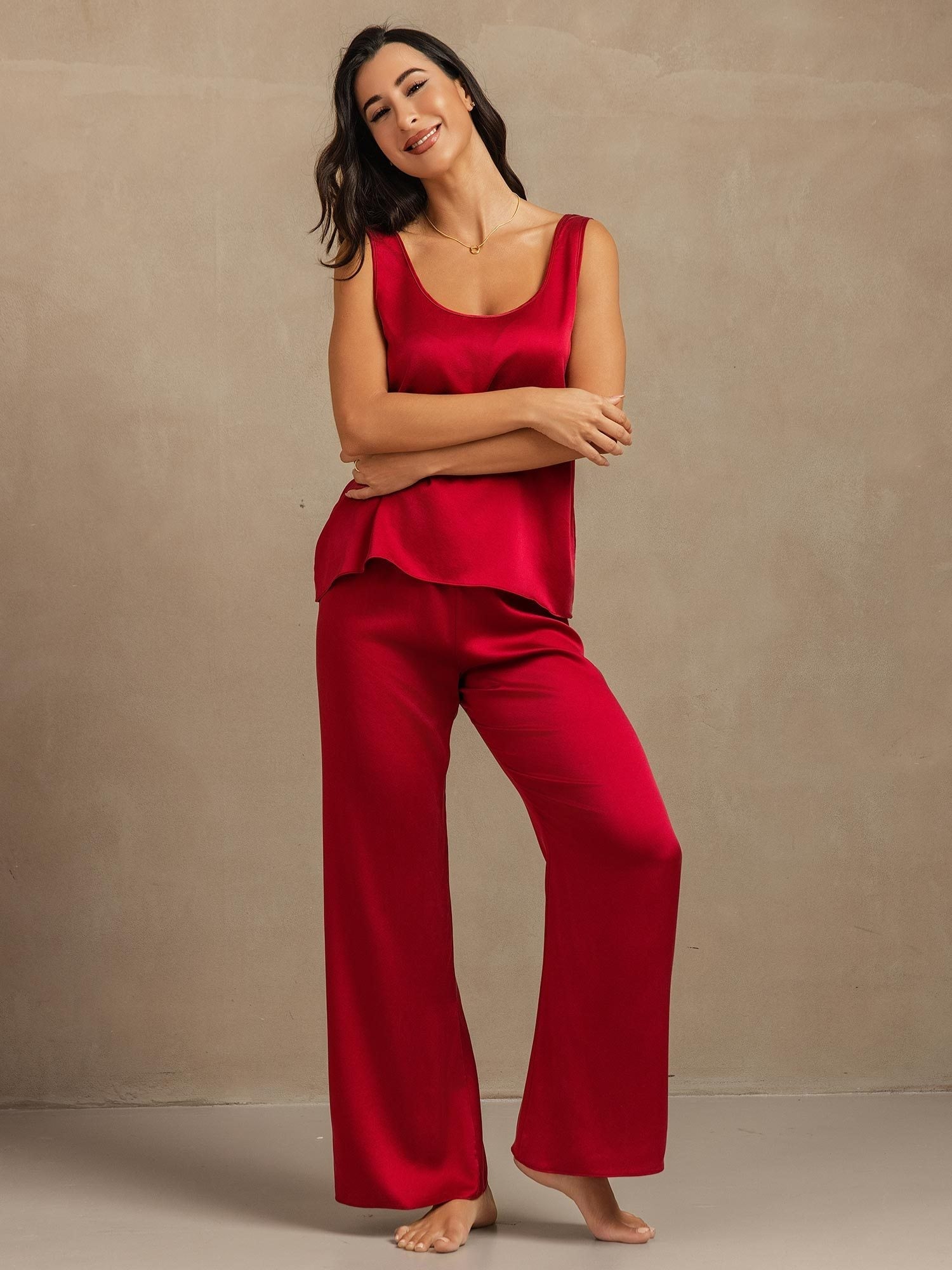 [خمر] SilkSilky-SA 19Momme الحرير Womens Pajamas 001,