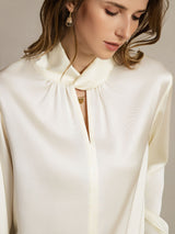 [عاج] SilkSilky-SA Long Sleeve Keyhole Neck بلوزات نسائية 005