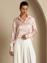 [لون القرنفل] SilkSilky-SA Long Sleeve Lapel Collar بلايز نسائية 004