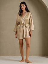 [ذهبي شمبانيا] SilkSilky-SA 3/4 Sleeve رداء حمام نسائي 005