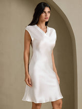 [أبيض] SilkSilky-SA Cap Sleeve V Neck باس النوم 006