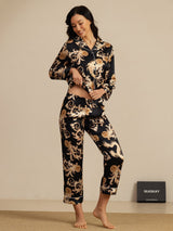 [التنين الأسود] SilkSilky-SA Long Sleeve Lapel Collar طقم بيجامة نسائي 003