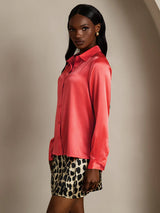 [الأحمر الإمبراطوري] SilkSilky-SA Long Sleeve Lapel Collar بلايز نسائية 004