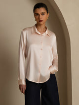 [وردي فاتح] SilkSilky-SA Long Sleeve Lapel Collar بلايز نسائية 001