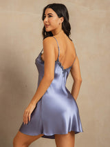 [الأزرق الصلب] SilkSilky-SA Sleeveless V Neck باس النوم 002