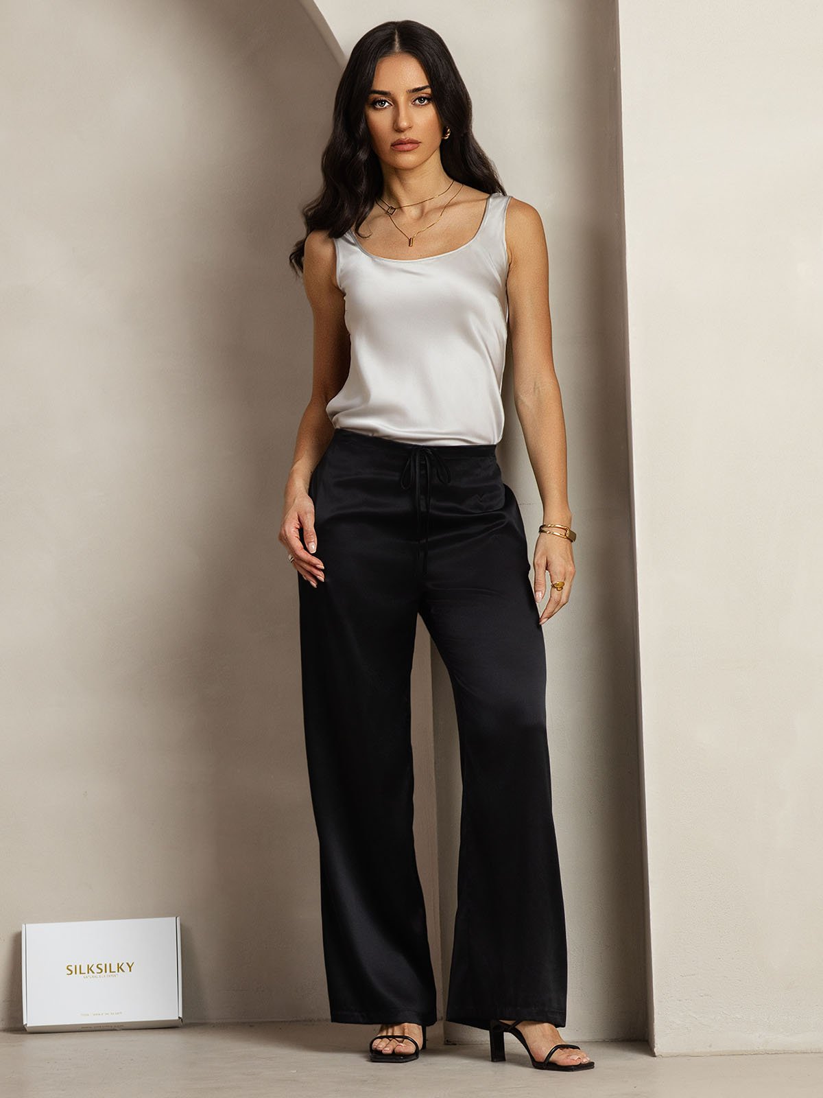 [أسود] SilkSilky-SA 19Momme الحرير Womens Pants 001