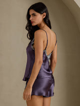 [رمادي أرجواني] SilkSilky-SA Sleeveless V Neck مجموعة قميص قصير 002