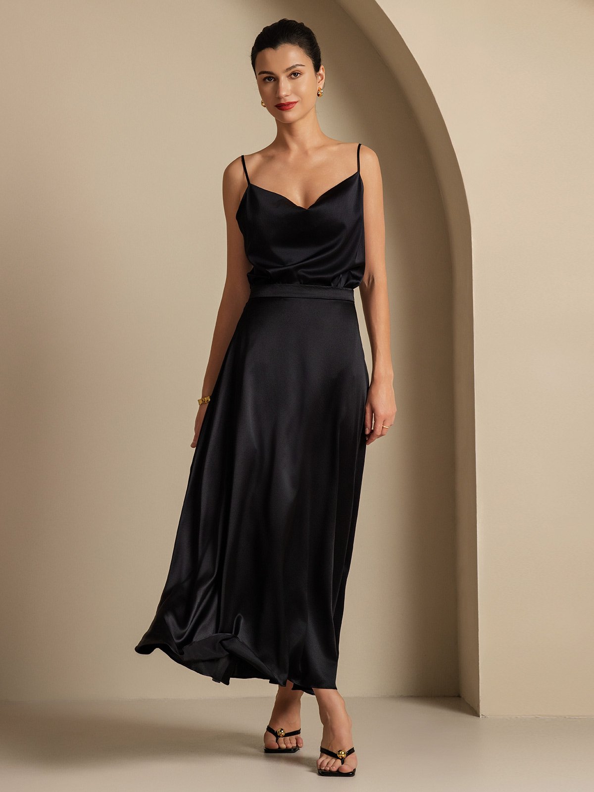 [أسود] SilkSilky-SA 19Momme الحرير Skirt 005,