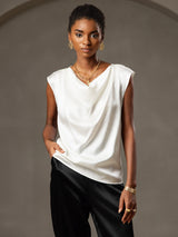 [أبيض] SilkSilky-SA Cap Sleeve Cowl Neck تي شيرت نسائية 004