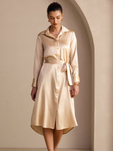 [شامبانيا] SilkSilky-SA Long Sleeve Lapel Collar فساتين نسائية 005