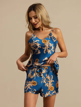 [تنين نيفي] SilkSilky-SA Spaghetti Strap V Neck مجموعة قميص قصير 004