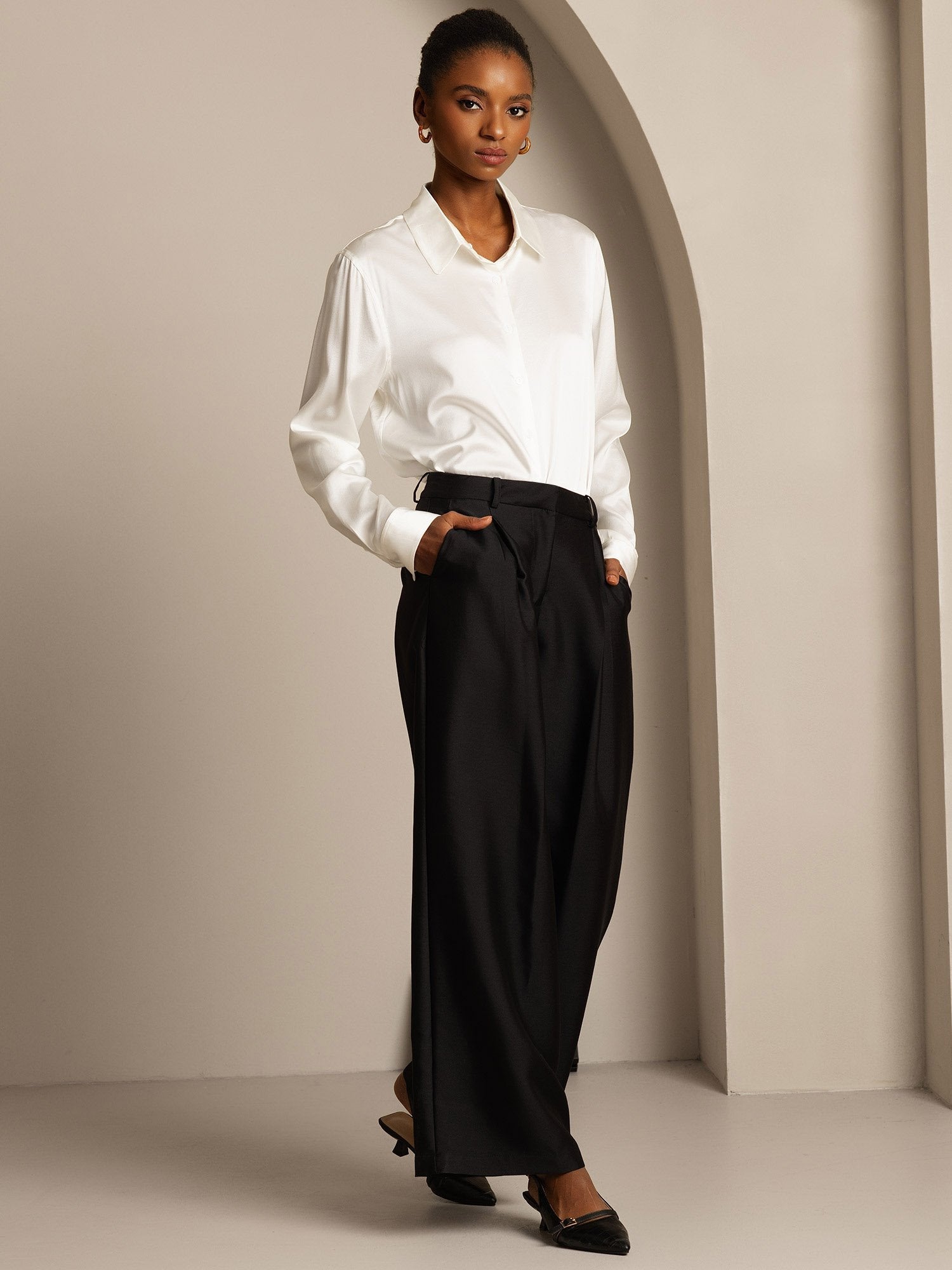 [أسود] SilkSilky-SA 32Momme الحرير Womens Pants 006,