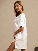 [أبيض] SilkSilky-SA Half Sleeve V Neck باس النوم 005