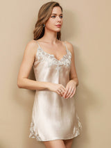 [اللون البيج] SilkSilky-SA Sleeveless V Neck باس النوم 003