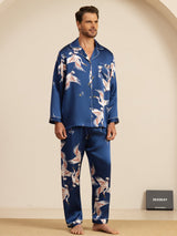 [أزرق غامق] SilkSilky-SA Long Sleeve Lapel Collar بيجامة رجالية 003