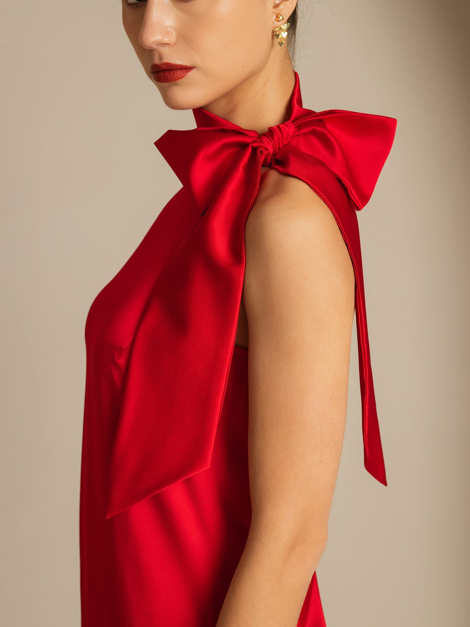 [أحمر] SilkSilky-SA 19Momme الحرير تعادل الرقبة فساتين نسائية 004,