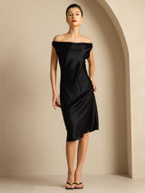 [أسود] SilkSilky-SA Sleeveless Cowl Neck فساتين نسائية 001