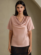 [توسكانا] SilkSilky-SA Short Sleeve Cowl Neck بلوزات نسائية 003
