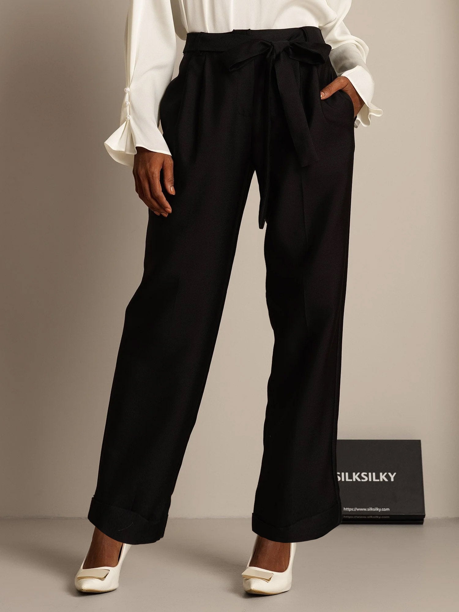 [أسود] SilkSilky-SA 32Momme الحرير Womens Pants 006,