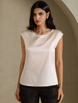 [اللون البيج] SilkSilky-SA Cap Sleeve Round Neck تي شيرت نسائية 001
