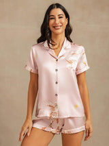 [لون القرنفل] SilkSilky-SA Short Sleeve Lapel Collar طقم بيجامة نسائي 001