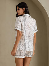 [نمر أبيض] SilkSilky-SA Short Sleeve Notch Collar طقم بيجامة نسائي 002