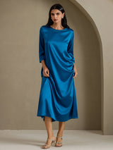 [المياه الخضراء] SilkSilky-SA 3/4 Sleeve Round Neck فساتين نسائية 007