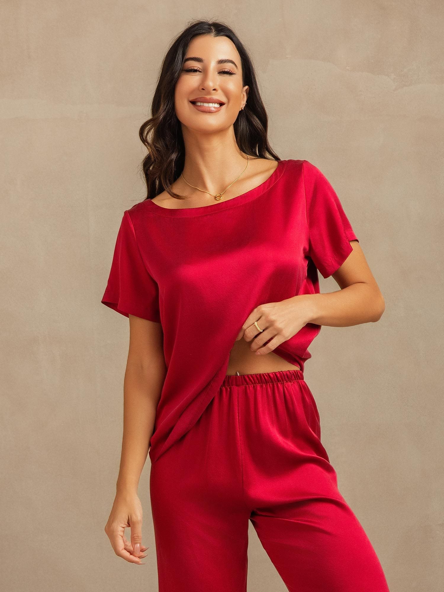 [خمر] SilkSilky-SA 19Momme الحرير Womens Pajamas 008