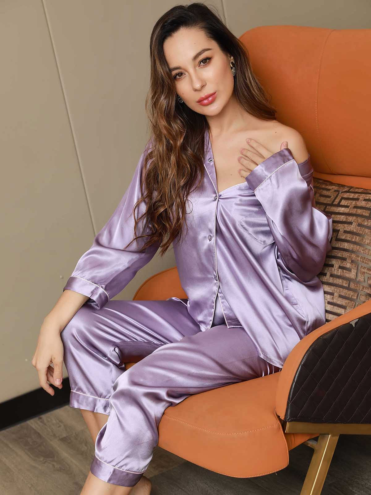 [لافندر] SilkSilky-SA الحرير الخالص Womens Pajamas 001