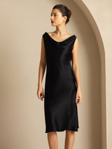 [أسود] SilkSilky-SA Sleeveless Cowl Neck فساتين نسائية 007