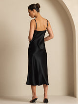 [أسود] SilkSilky-SA Sleeveless V Neck فساتين نسائية 002