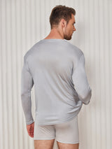 [رمادي فاتح] SilkSilky-SA Long Sleeve Round Neck تي شيرت رجالي 002