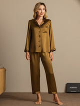 [بني] SilkSilky-SA Long Sleeve Lapel Collar طقم بيجامة نسائي 001